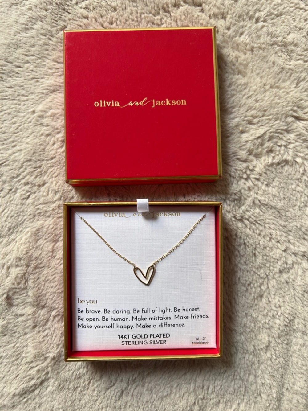 Olivia and Jackson Gold Heart Outline Necklace